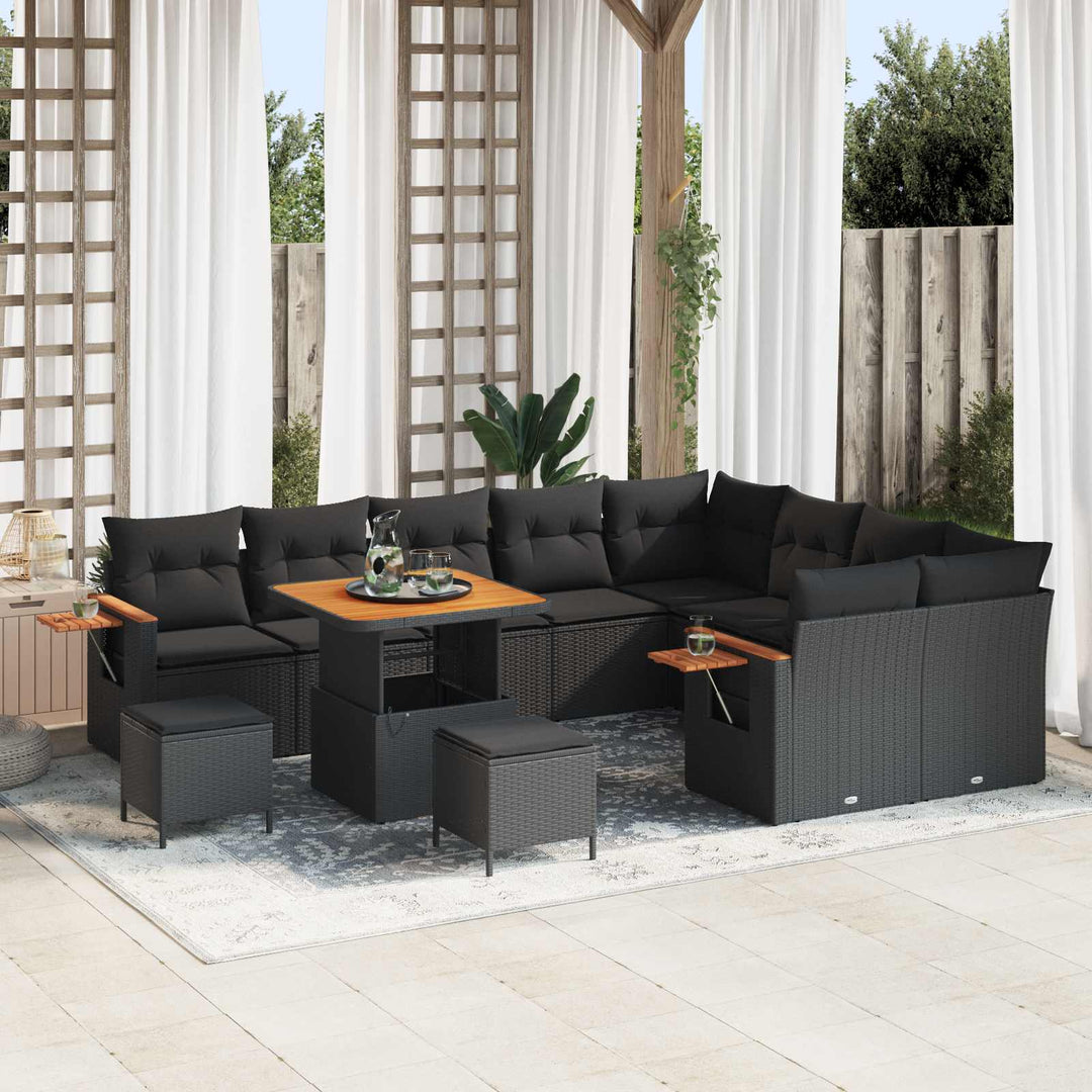 Havesofa Sæt 12 pcs Sort polyrattan