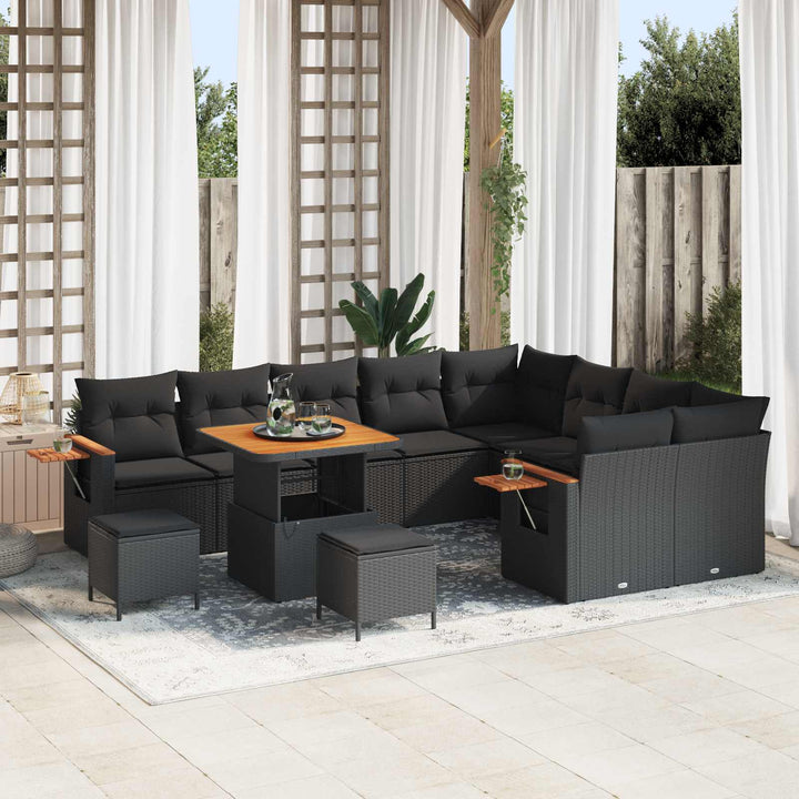 Havesofa Sæt 12 pcs Sort polyrattan