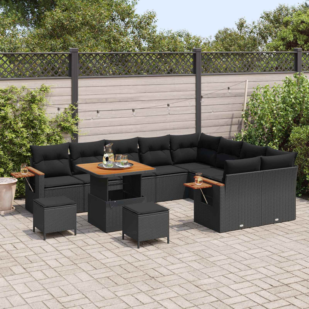 Havesofa Sæt 12 pcs Sort polyrattan