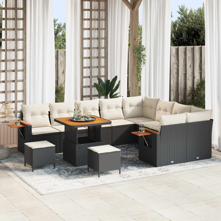 Havesofa Sæt 12 pcs Sort polyrattan