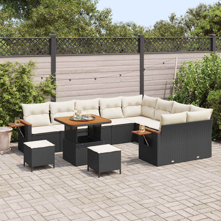 Havesofa Sæt 12 pcs Sort polyrattan