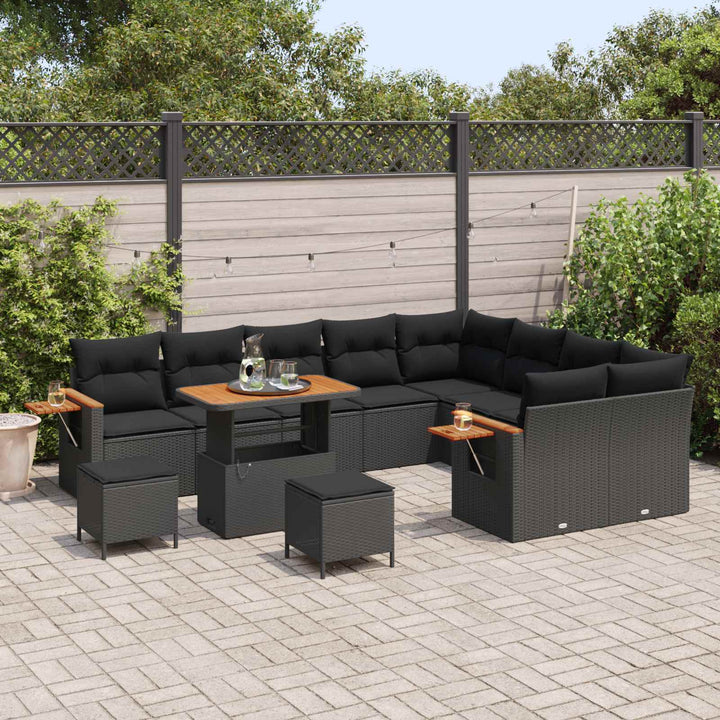 Havesofa Sæt 12 pcs Sort polyrattan