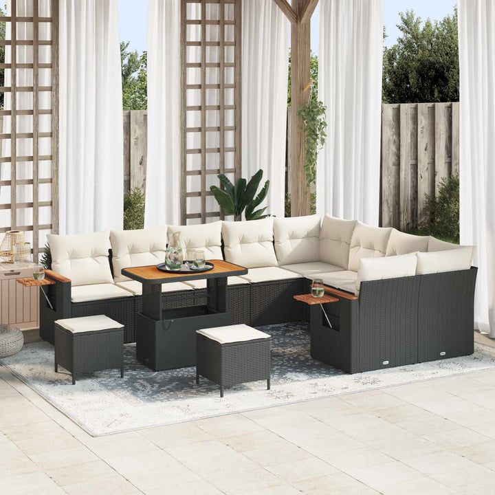 Havesofa Sæt 12 pcs Sort polyrattan