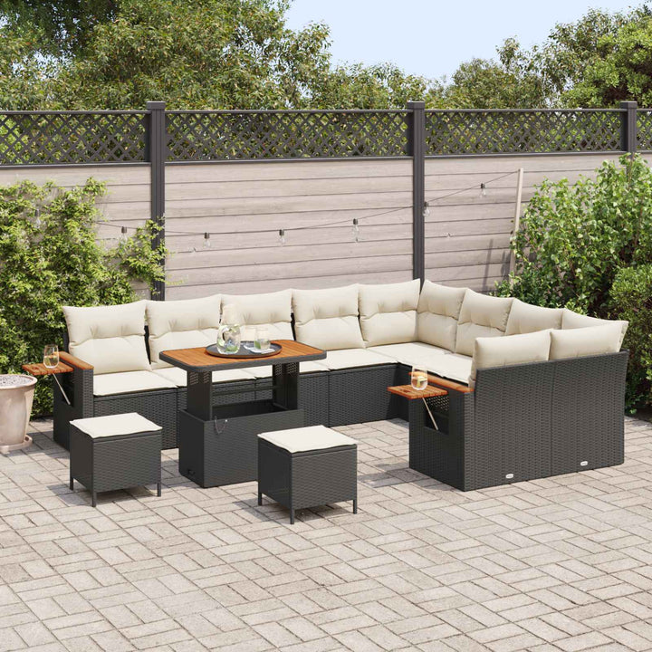 Havesofa Sæt 12 pcs Sort polyrattan