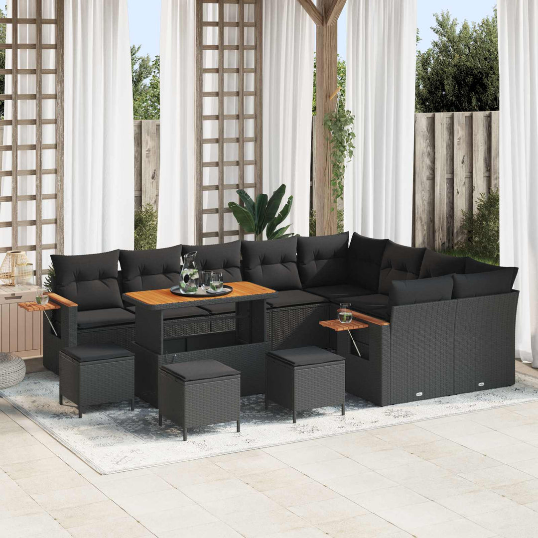Havesofa Sæt 13 pcs Sort polyrattan