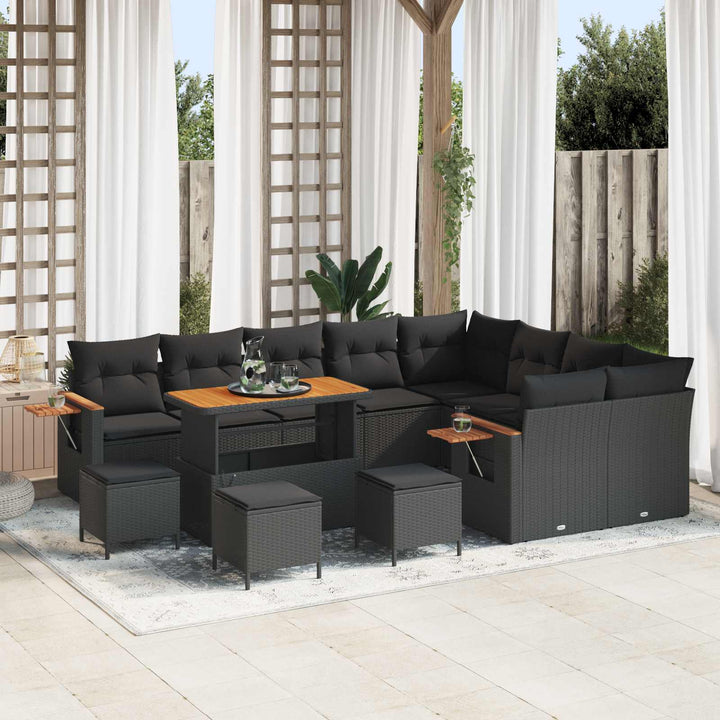 Havesofa Sæt 13 pcs Sort polyrattan