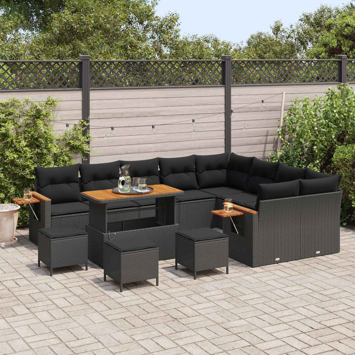 Havesofa Sæt 13 pcs Sort polyrattan