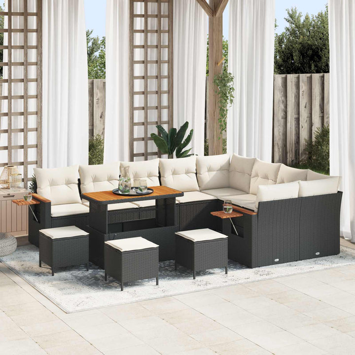 Havesofa Sæt 13 pcs Sort polyrattan