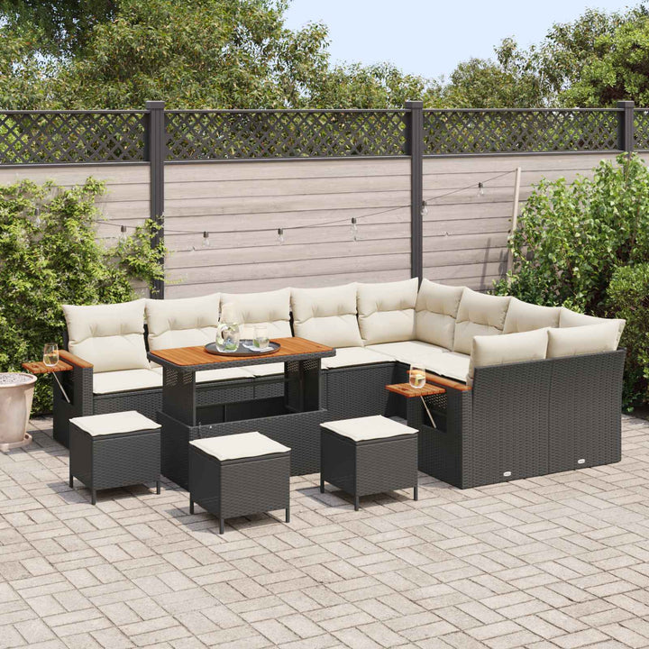 Havesofa Sæt 13 pcs Sort polyrattan