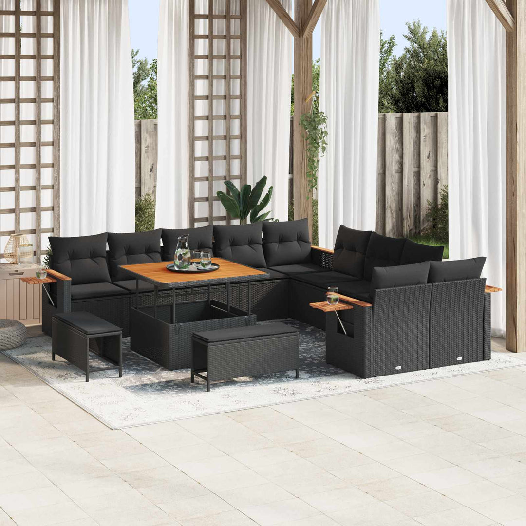 Havesofa Sæt 13 stk. Sort polyrattan