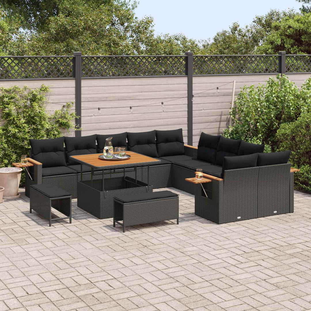Havesofa Sæt 13 pcs Sort polyrattan