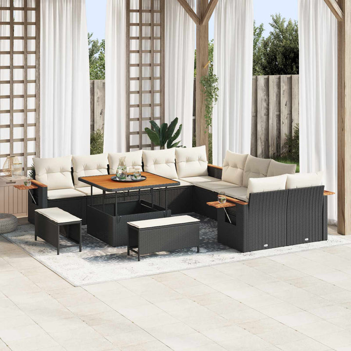 Havesofa Sæt 13 pcs Sort polyrattan