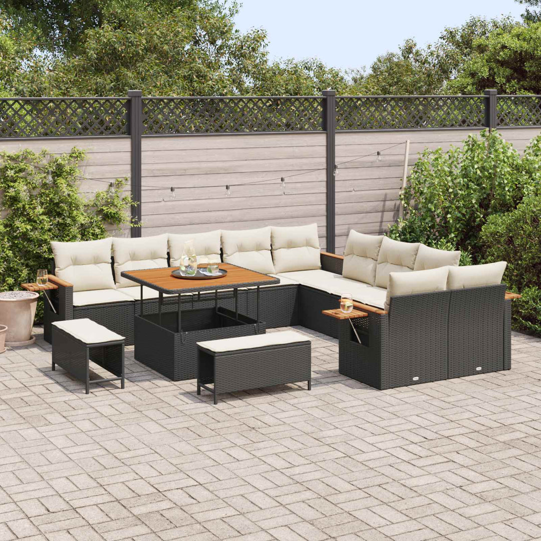 Havesofa Sæt 13 pcs Sort polyrattan