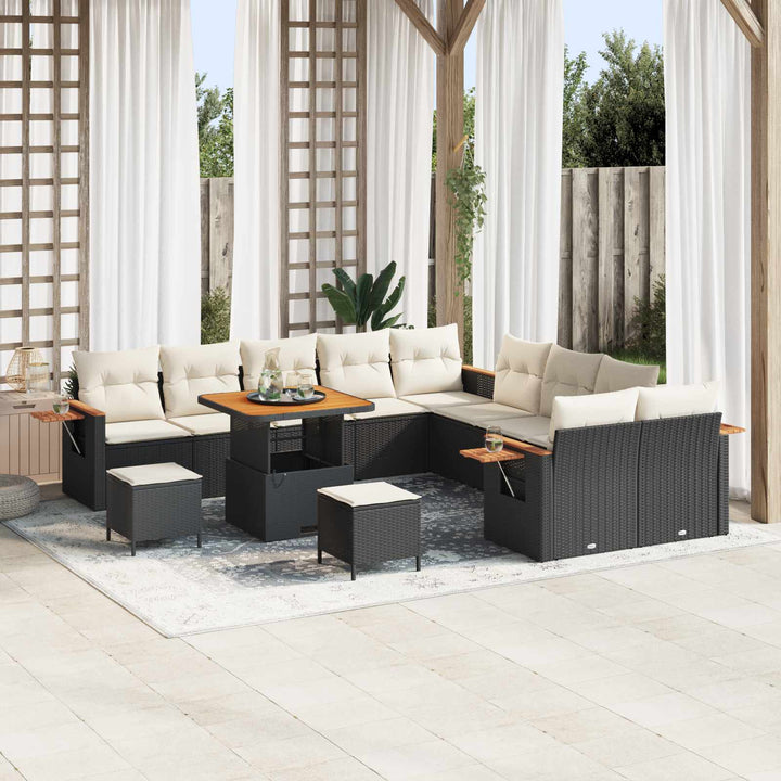 Havesofa Sæt 13 pcs Sort polyrattan