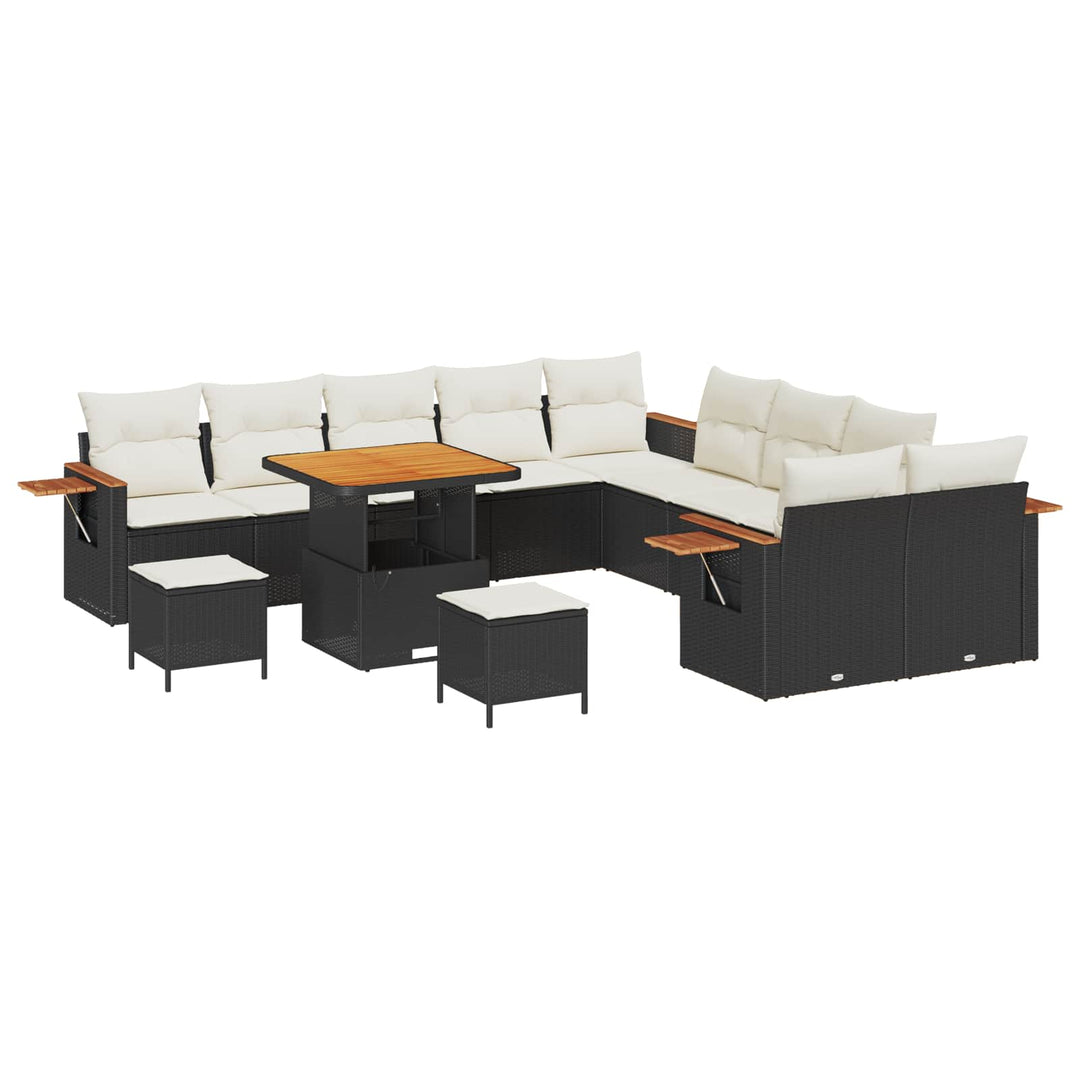 Havesofa Sæt 13 pcs Sort polyrattan