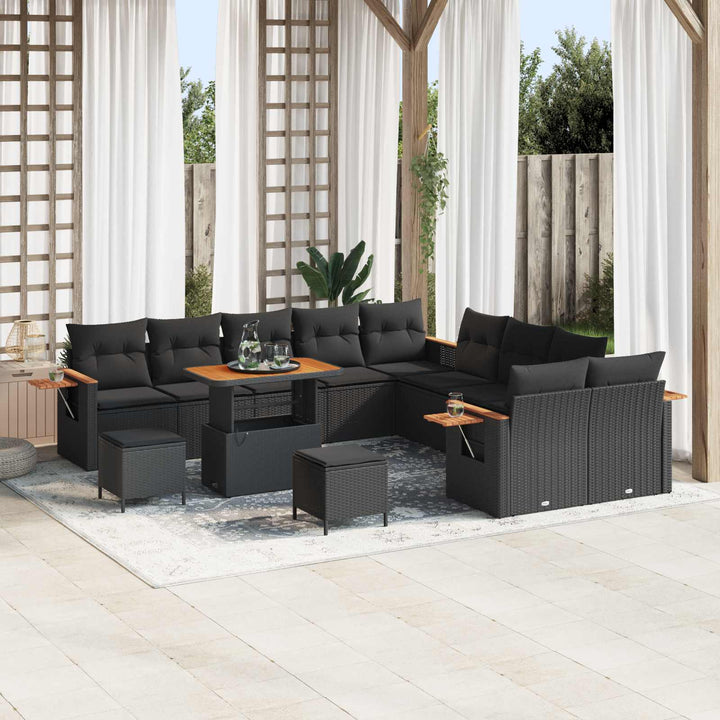 Havesofa Sæt 13 pcs Sort polyrattan