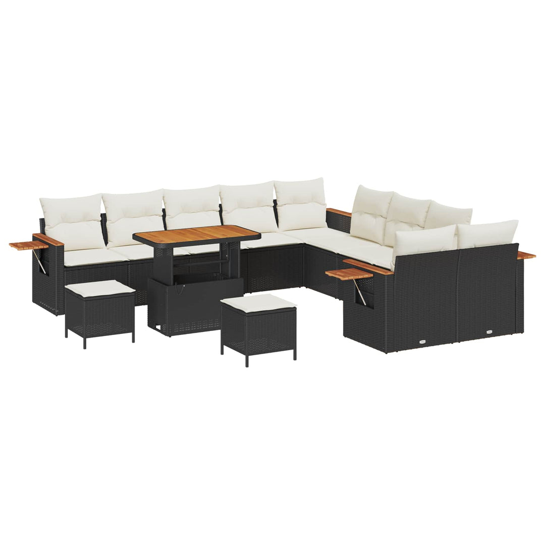 Havesofa Sæt 13 pcs Sort polyrattan
