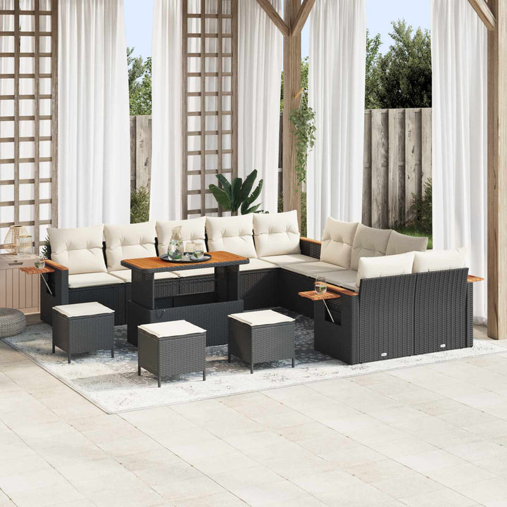 Havesofa Sæt 14 pcs Sort polyrattan