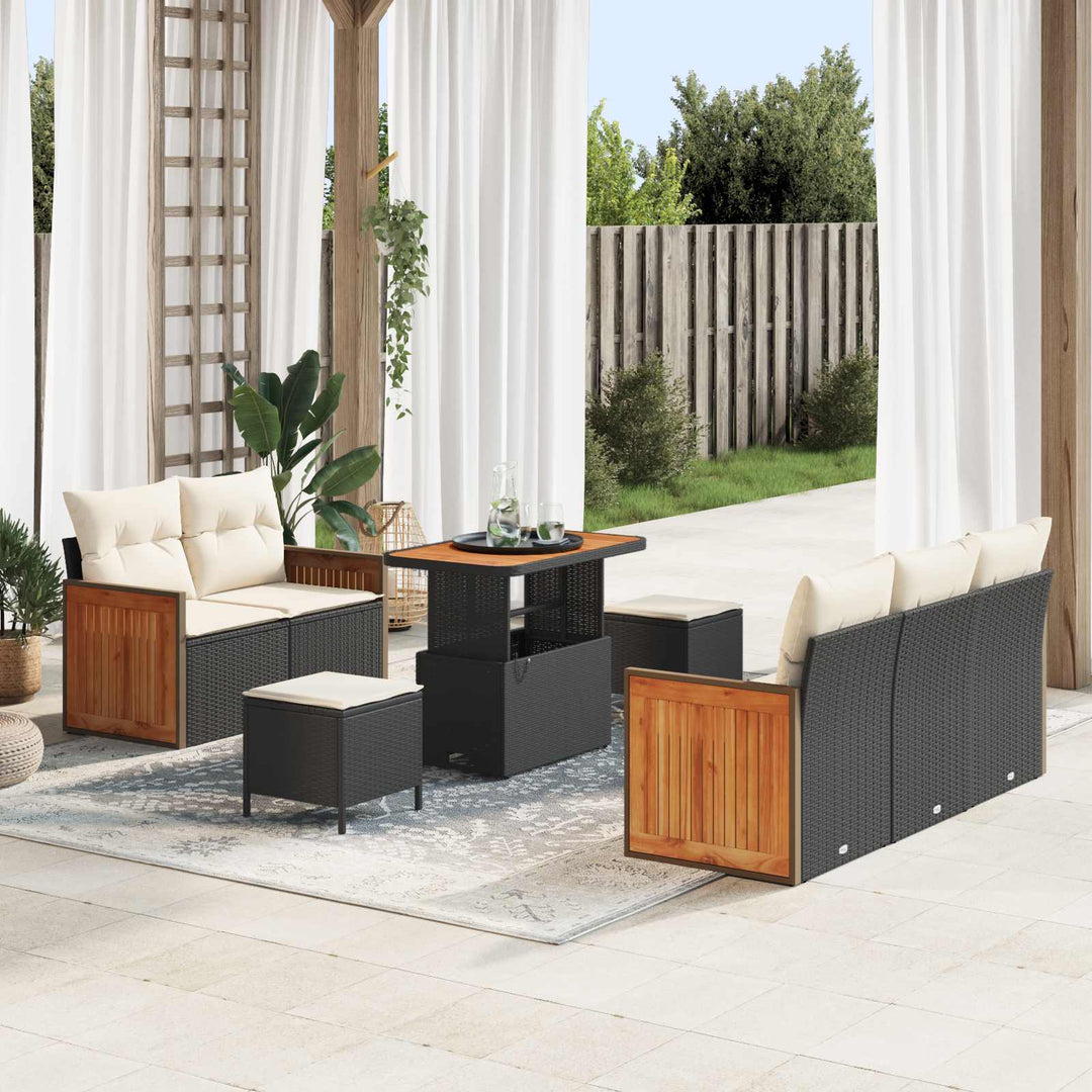 Havesofa Sæt med pude 8 pcs Sort og Cream