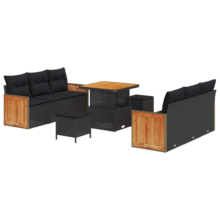 Havesofa Sæt 9 pcs Sort Poly Rattan og pulverlakeret stål