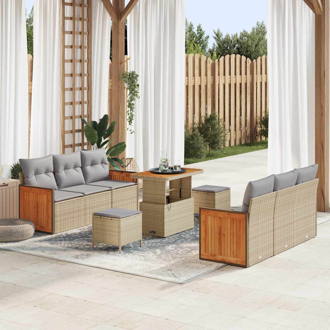Havesofa Sæt med pude 9 pcs Beige og lys grå