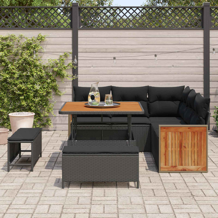 Havesofa Sæt 8 pcs Sort Poly Rattan og pulverlakeret stål