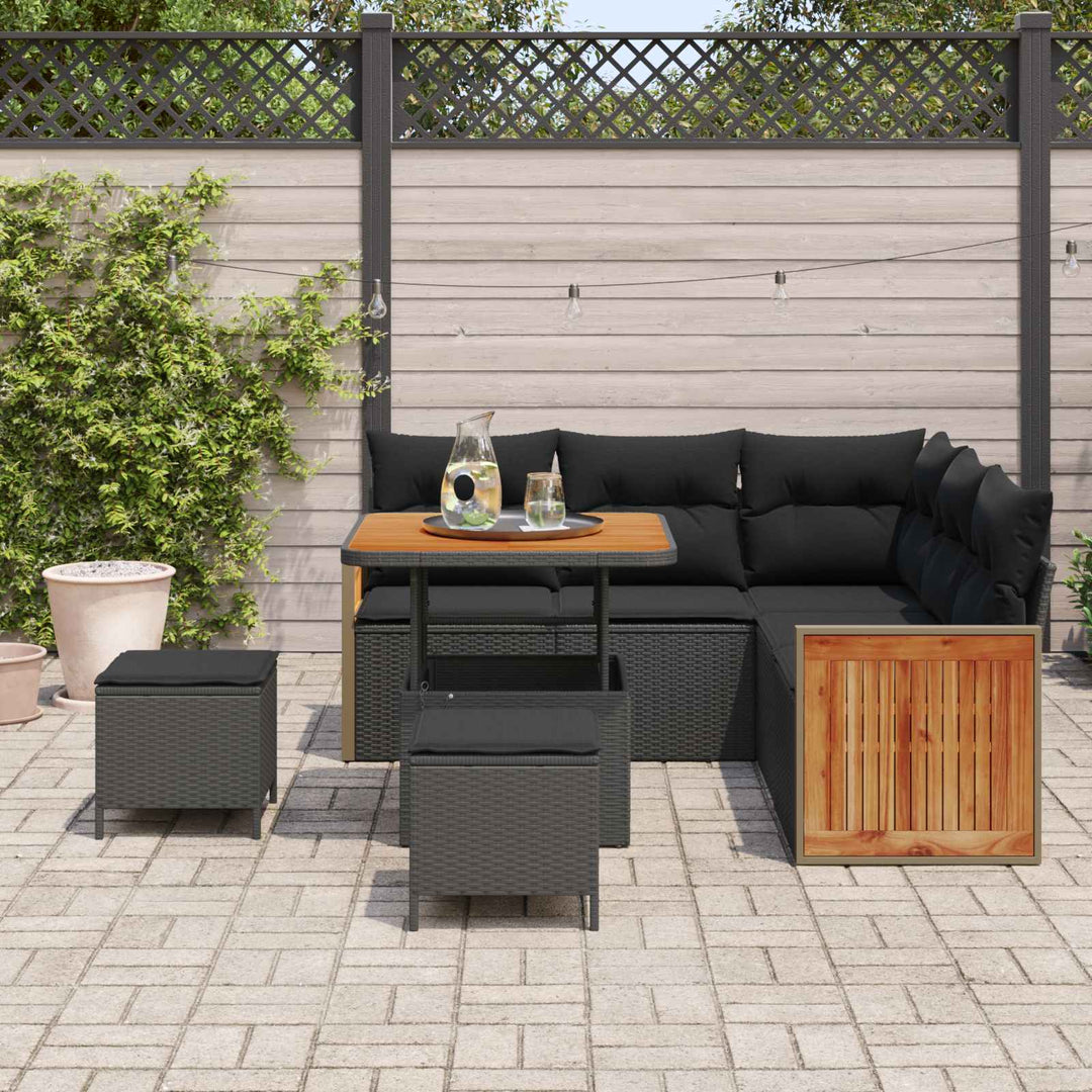 Havesofa Sæt 8 pcs Sort Poly Rattan og pulverlakeret stål