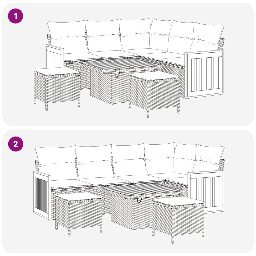 Havesofa Sæt med pude 8 pcs Sort og Cream