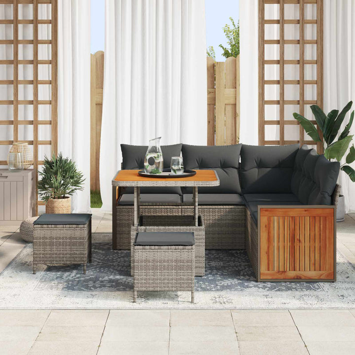 Havesofa Sæt 8 pcs Grå Poly Rattan og pulverlakeret stål