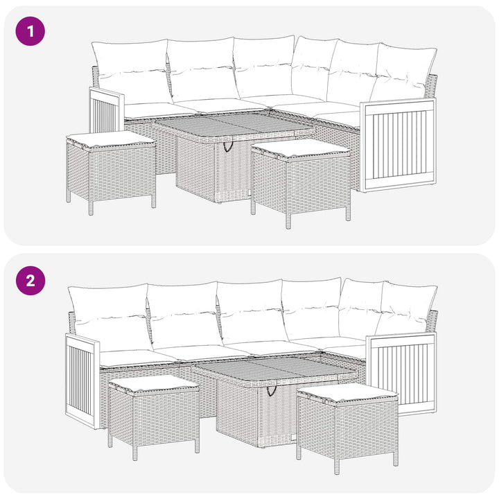 Havesofa Sæt 8 pcs Grå Poly Rattan og pulverlakeret stål