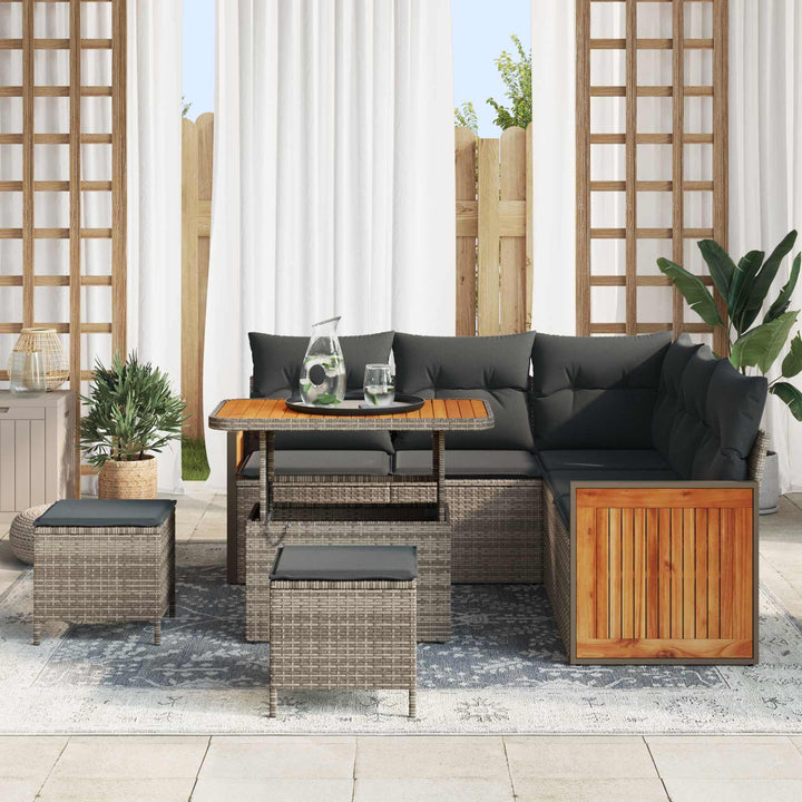 Havesofa Sæt 8 pcs Grå Poly Rattan og pulverlakeret stål