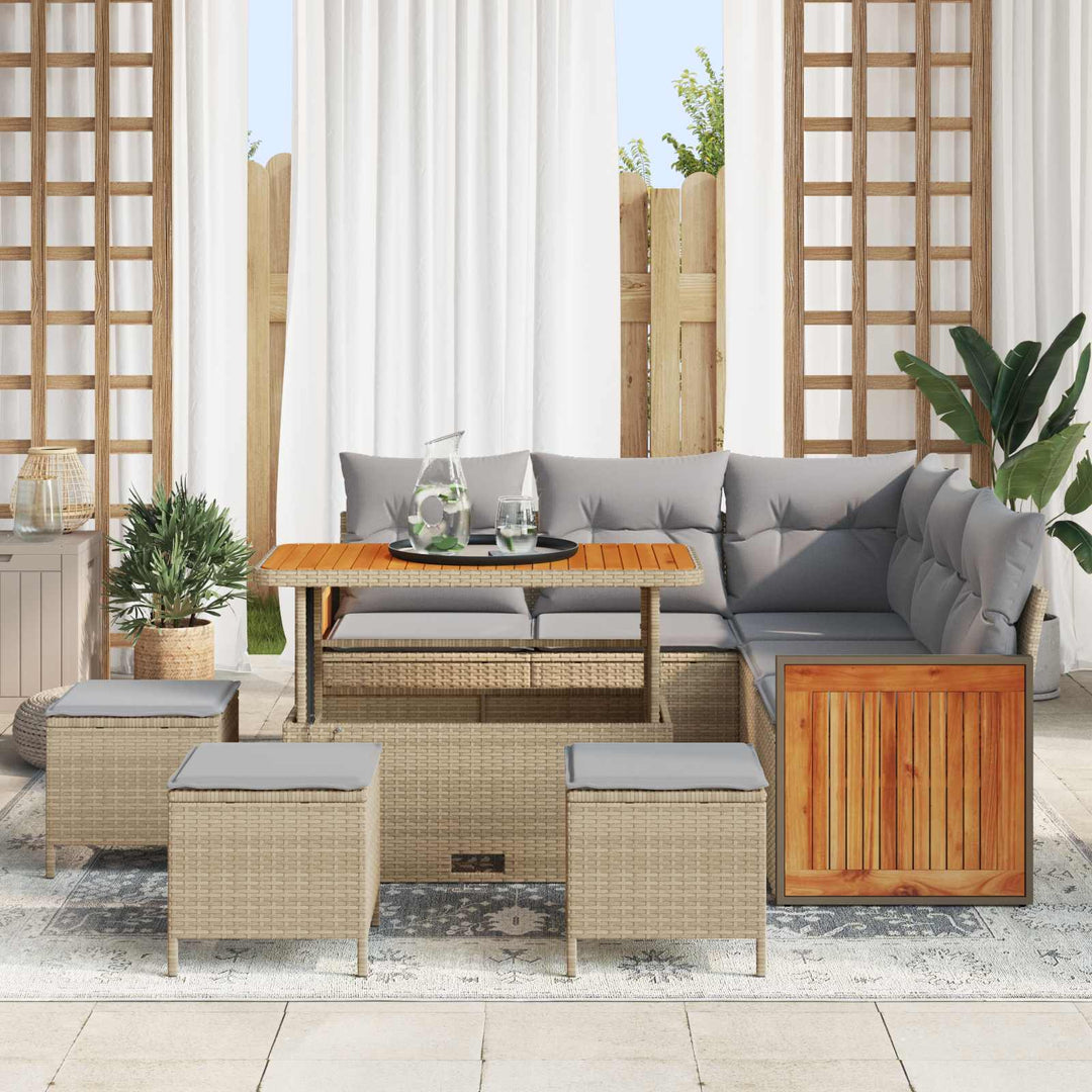 Havesofa Sæt med pude 9 pcs Beige og lys grå
