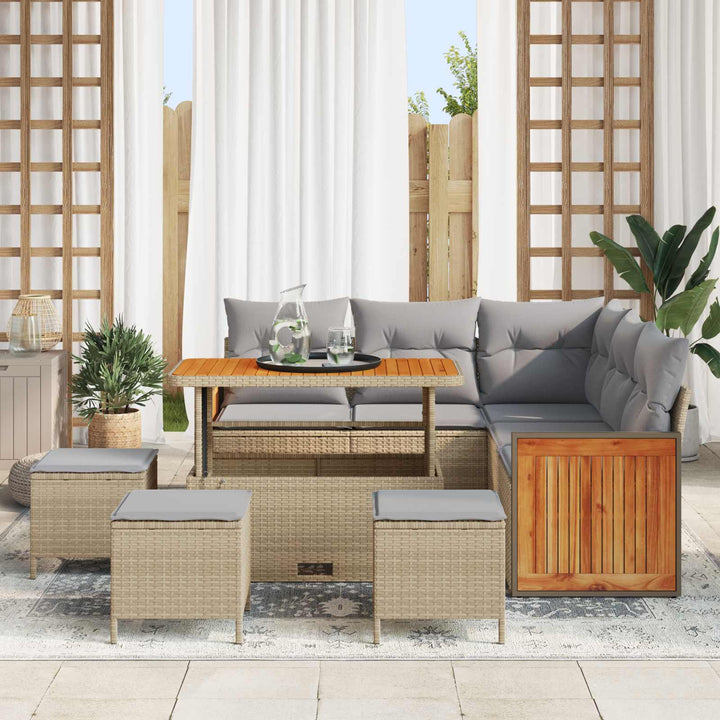 Havesofa Sæt med pude 9 pcs Beige og lys grå