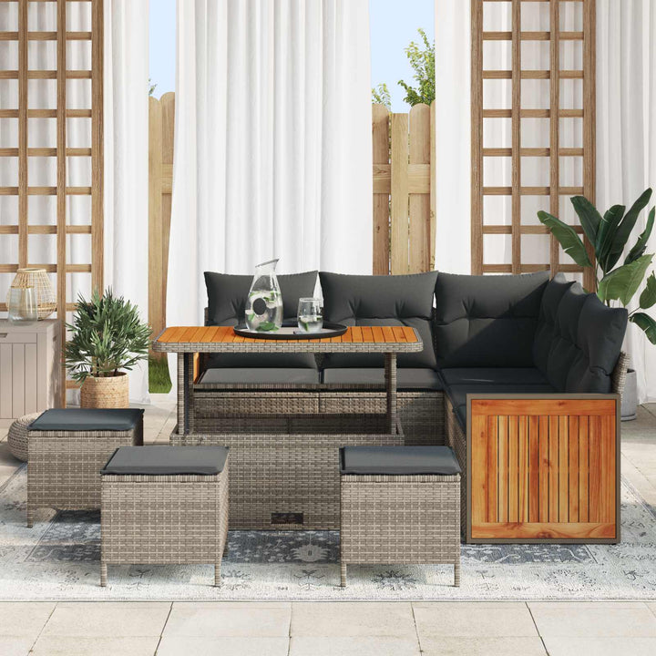 Havesofa Sæt 9 pcs Grå Poly Rattan og pulverlakeret stål