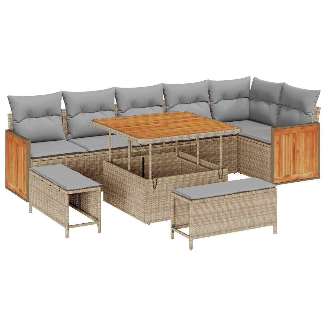 Havesofa Sæt med pude 9 pcs Beige og lys grå