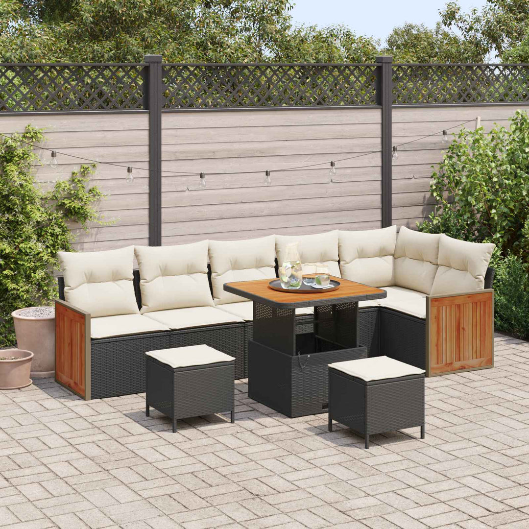Havesofa Sæt med pude 9 pcs Sort og Cream