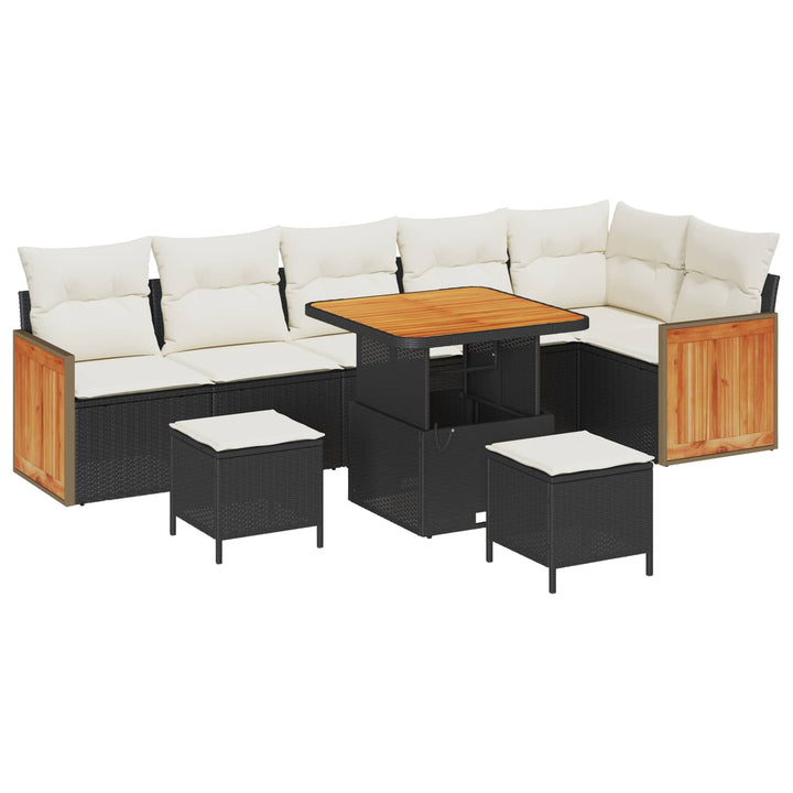 Havesofa Sæt med pude 9 pcs Sort og Cream