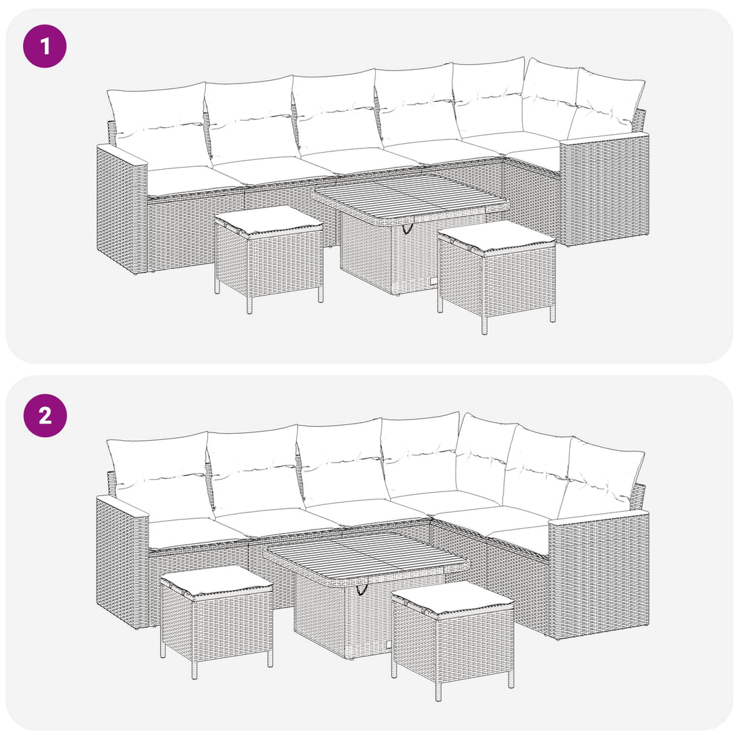 Havesofa Sæt med pude 9 pcs Sort og Cream