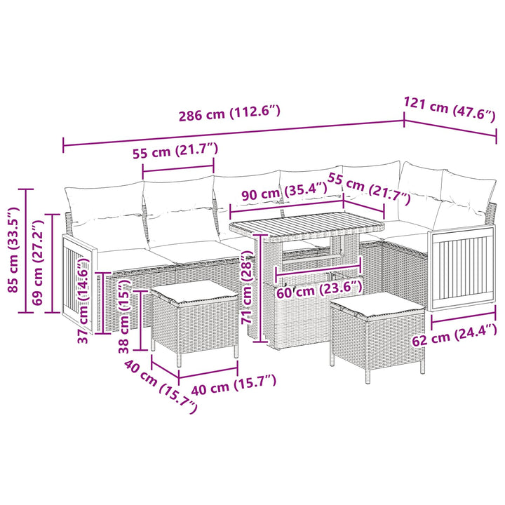 Havesofa Sæt med pude 9 pcs Sort og Cream