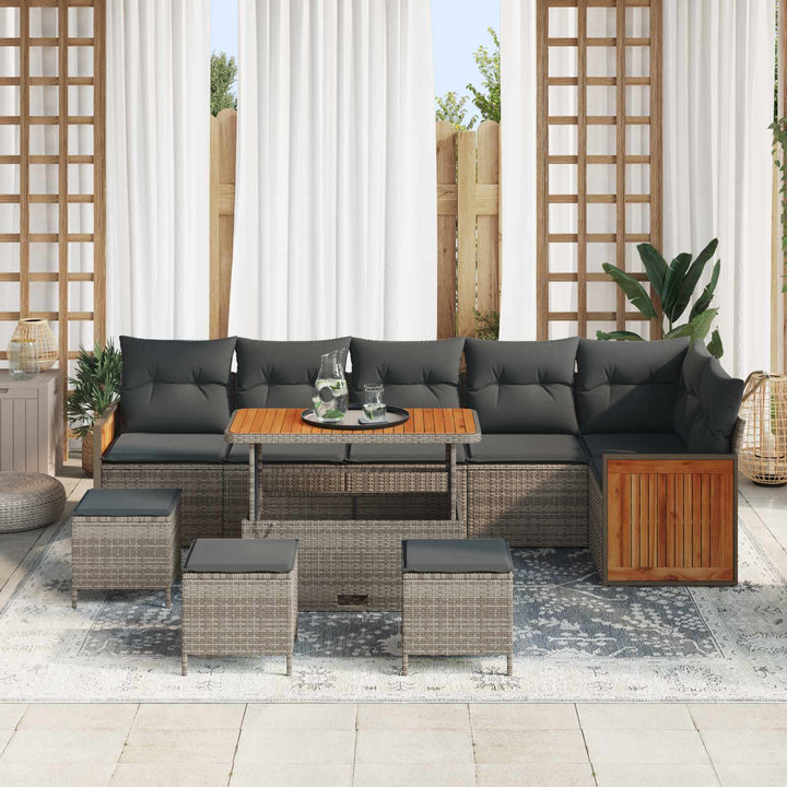 Havesofa Sæt 10 pcs Grå Poly Rattan og pulverlakeret stål
