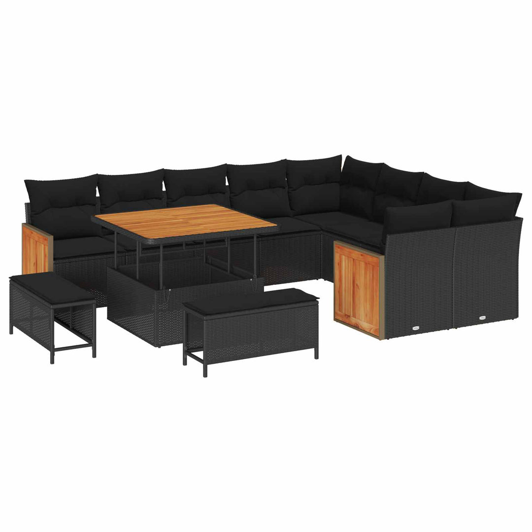 Havesofa Sæt 12 pcs Sort Poly Rattan og pulverlakeret stål