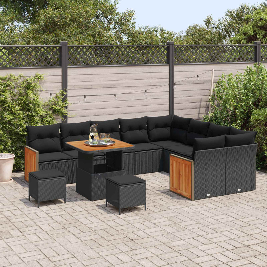 Havesofa Sæt 12 pcs Sort Poly Rattan og pulverlakeret stål