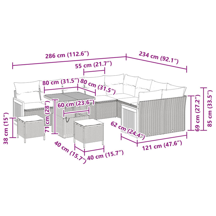 Havesofa Sæt med pude 12 pcs Sort og Cream