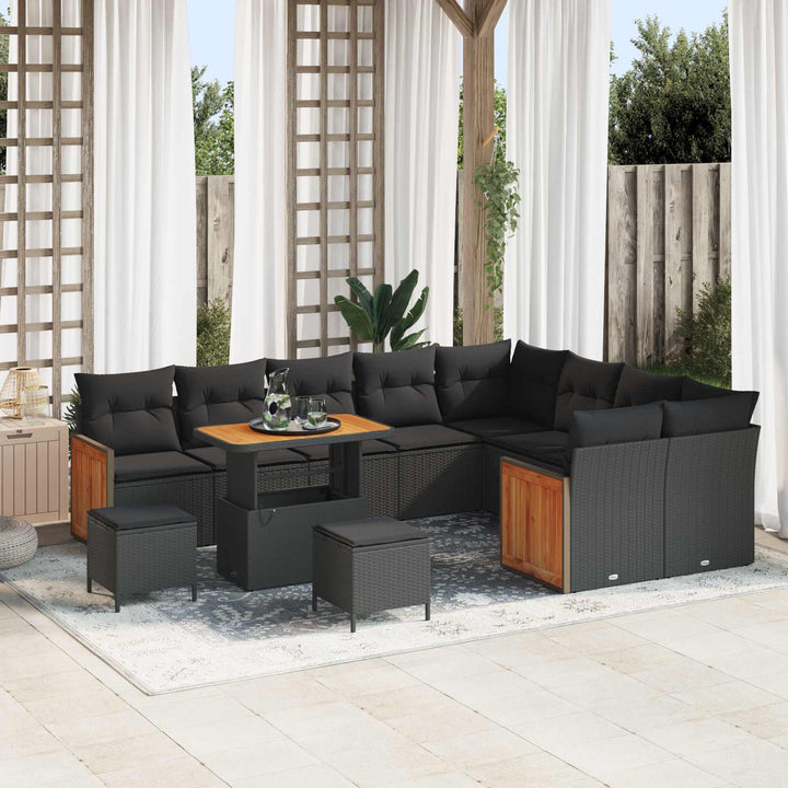 Havesofa Sæt 12 pcs Sort Poly Rattan og pulverlakeret stål