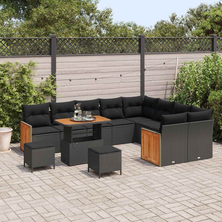 Havesofa Sæt 12 pcs Sort Poly Rattan og pulverlakeret stål