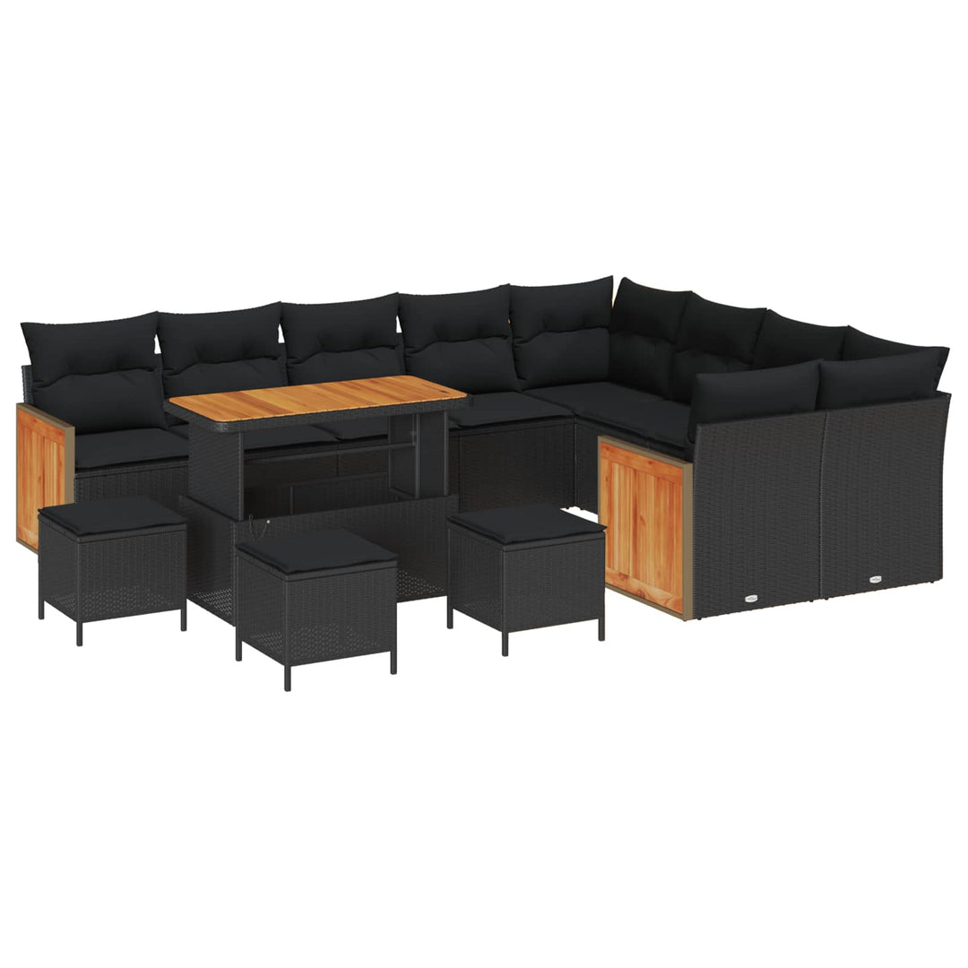 Havesofa Sæt 13 pcs Sort Poly Rattan og pulverlakeret stål