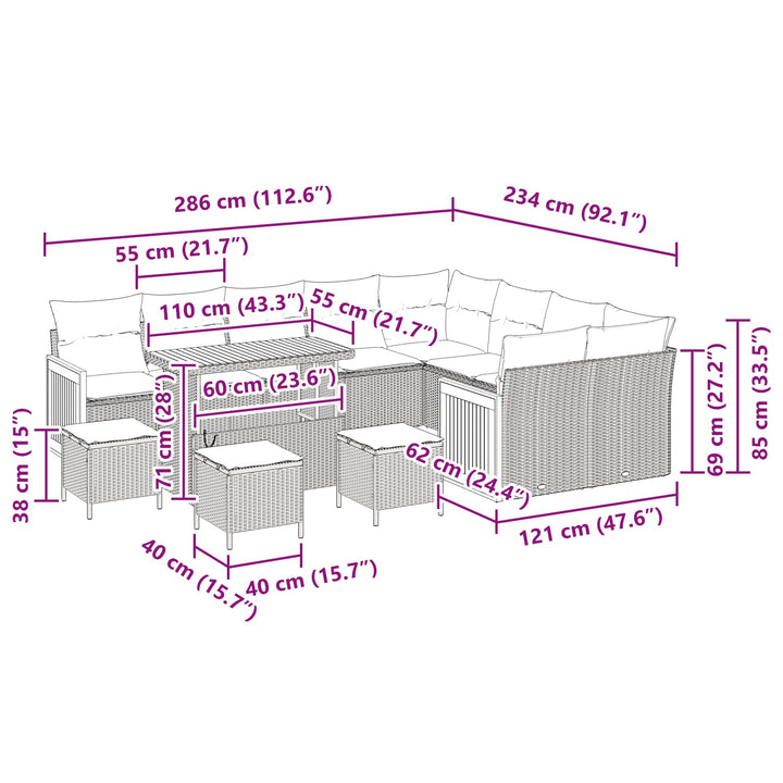 Havesofa Sæt med pude 13 pcs Sort og Cream