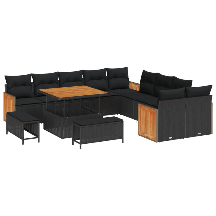 Havesofa Sæt 13 pcs Sort Poly Rattan og pulverlakeret stål