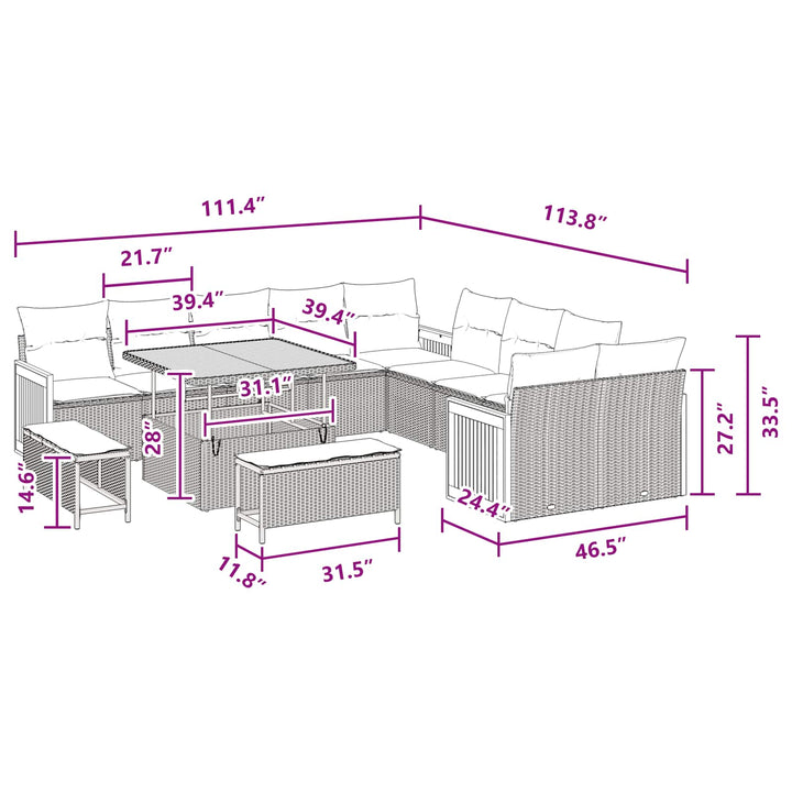 Havesofa Sæt 13 pcs Sort Poly Rattan og pulverlakeret stål
