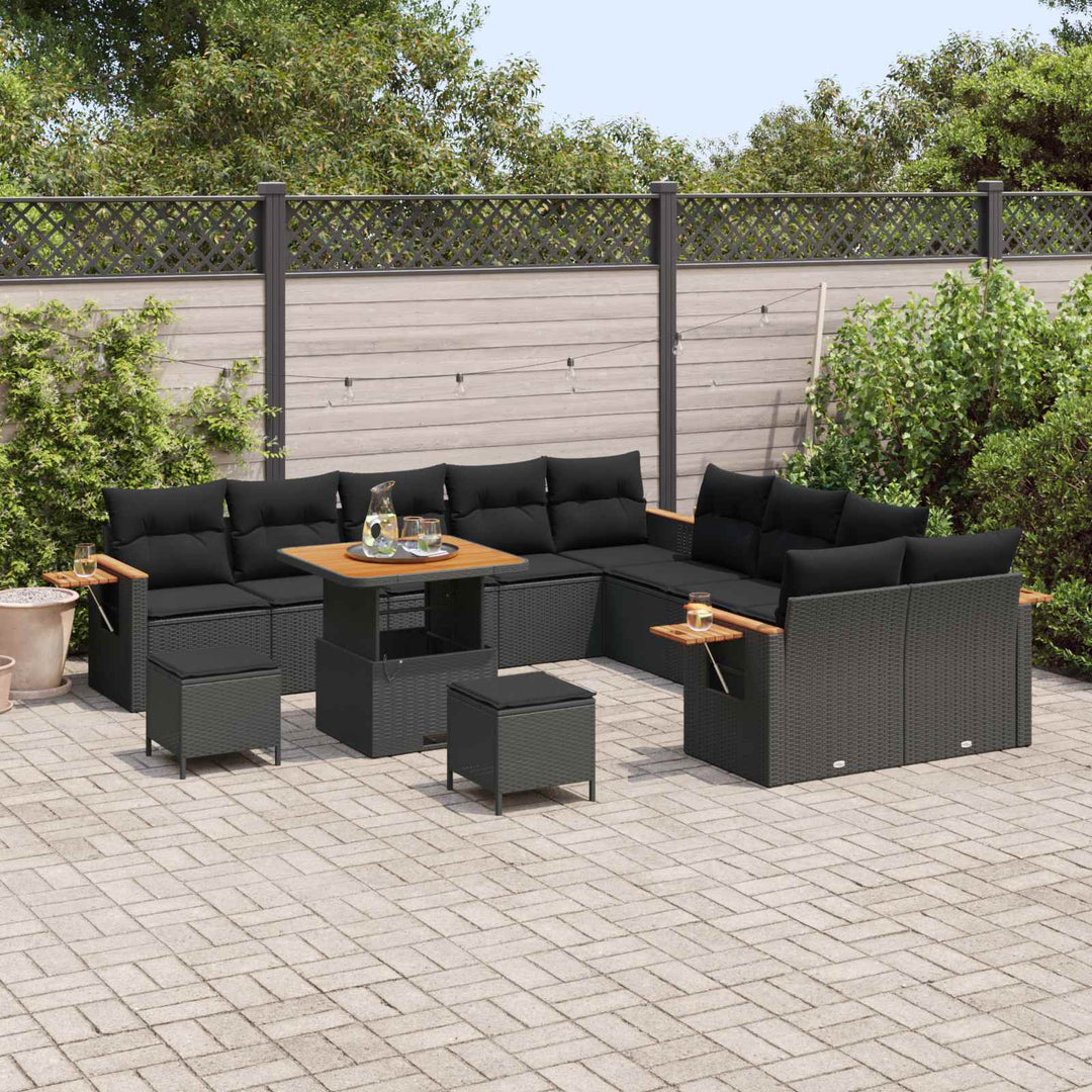 Havesofa Sæt 13 pcs Sort Poly Rattan og pulverlakeret stål